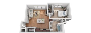 1 Bed 1 Bath Floor Plan | 639 Sq. Ft. at Mockingbird Flats Apartments in Dallas, TX