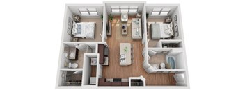2 Bed 2 Bath Floor Plan | 872 Sq. Ft. at Mockingbird Flats Apartments in Dallas, TX