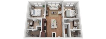 2 Bed 2 Bath Floor Plan | 872 Sq. Ft. at Mockingbird Flats Apartments in Dallas, TX
