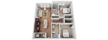 2 Bed 2 Bath Floor Plan | 968 Sq. Ft. at Mockingbird Flats Apartments in Dallas, TX