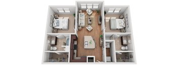 2 Bed 2 Bath Floor Plan | 988 Sq. Ft. at Mockingbird Flats Apartments in Dallas, TX