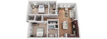 2 Bed 2 Bath Floor Plan | 999 Sq. Ft. at Mockingbird Flats Apartments in Dallas, TX