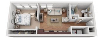 Studio Floor Plan | 494 Sq. Ft. at Mockingbird Flats Apartments in Dallas, TX