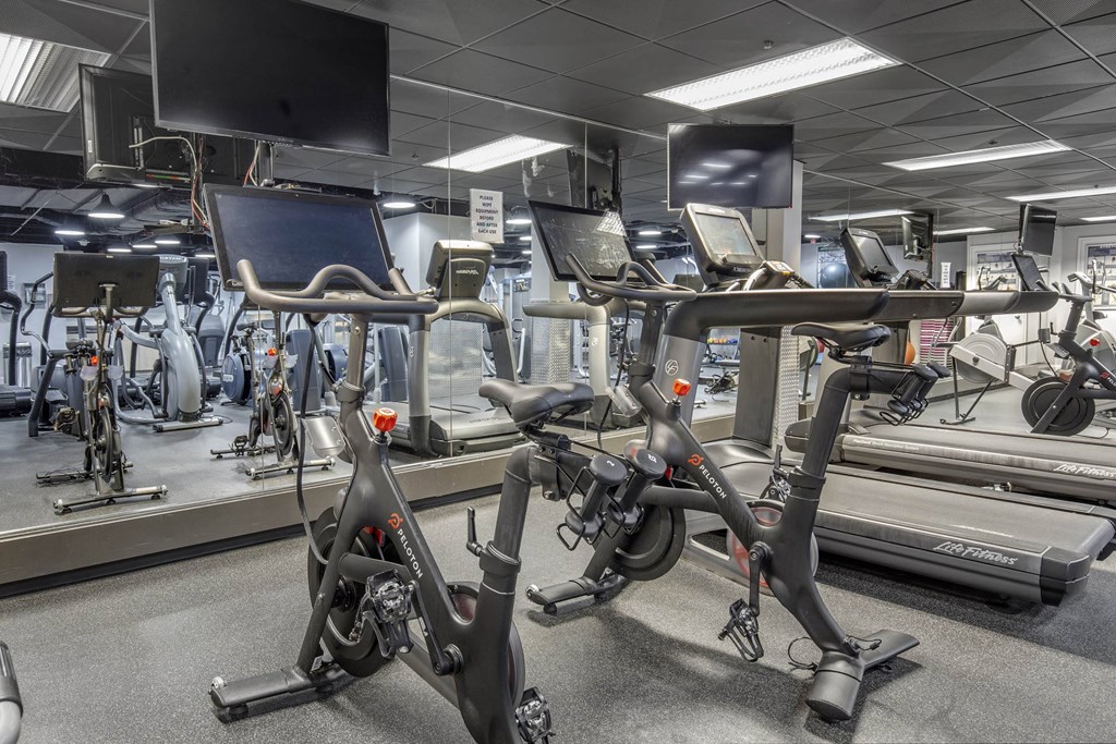 a group of exercise bikes in a gym at North Harbor Tower, Chicago, Illinois 60601