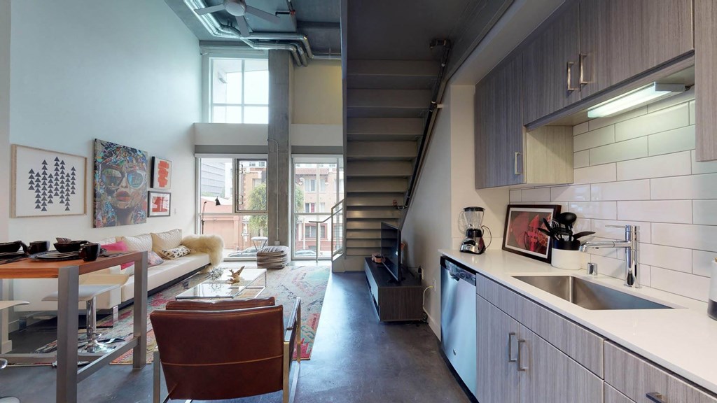 Olive DTLA One Bedroom Living Room  at Olive DTLA, Los Angeles, California