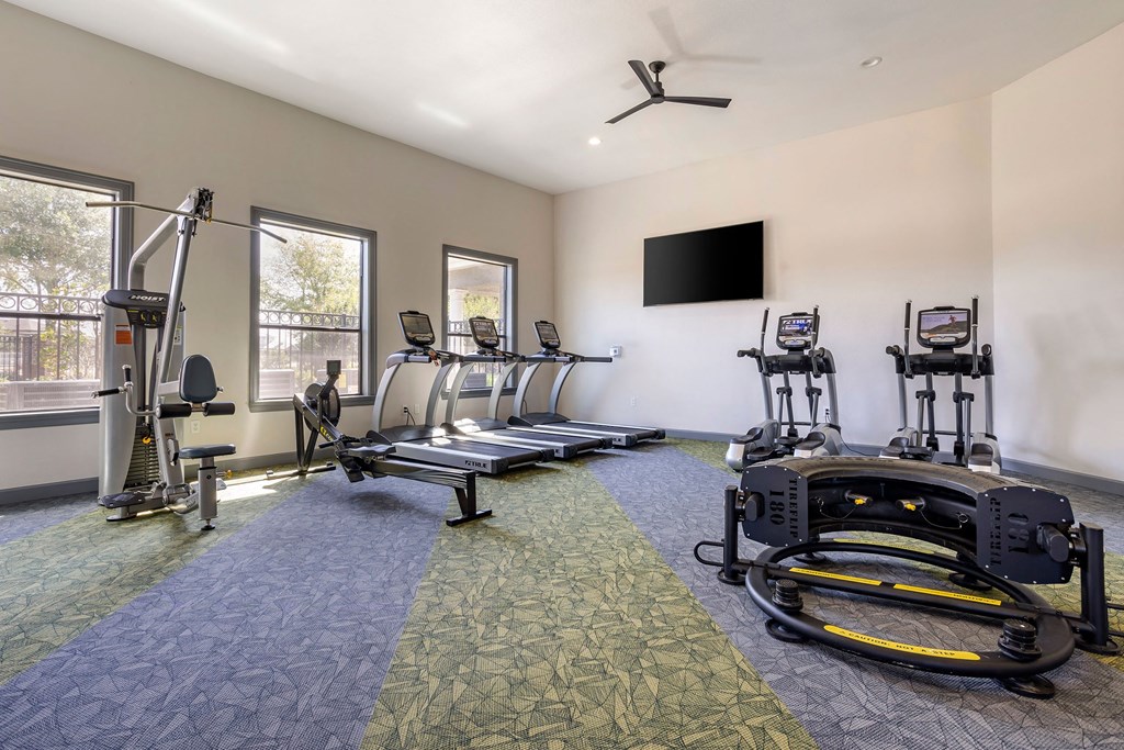 the gym at the preserve at polk apartments at Sladestone Shadow Creek, Texas, 77584