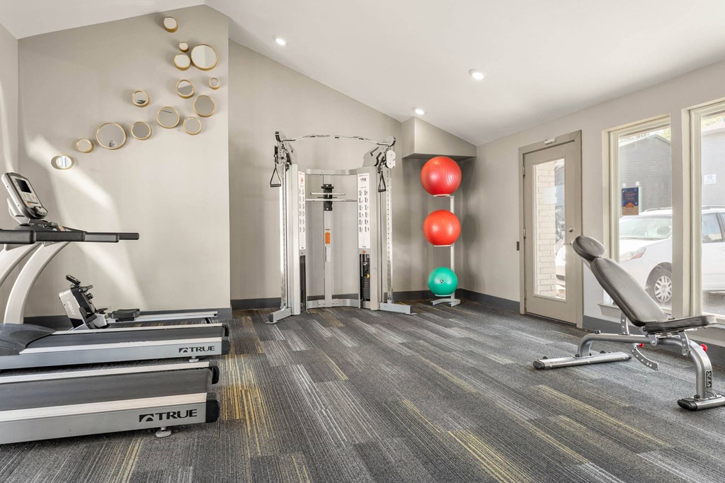 the gym at the flats at big tex apartments