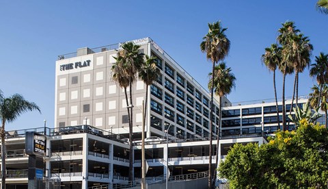The Flat Exterior and Parking Lot at The Flat, Los Angeles, CA