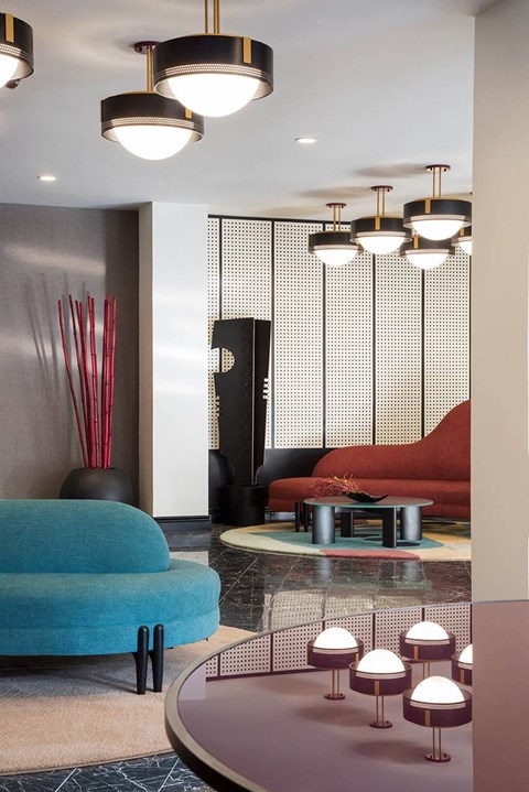 The Flat Lobby View 2 at The Flat, Los Angeles, CA, 90017