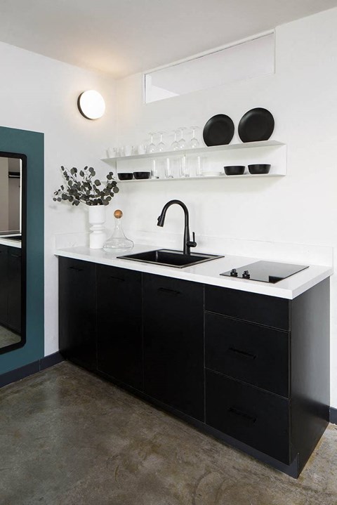The Flat Studio Unit Kitchen at The Flat, Los Angeles