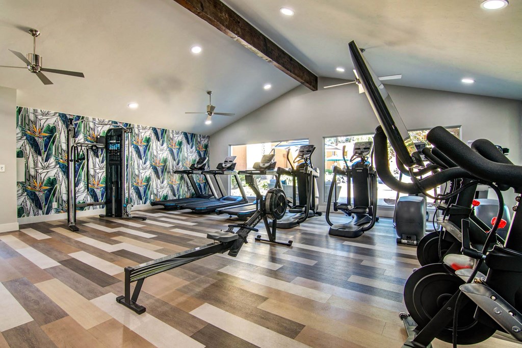 the home gym has plenty of exercise equipment and a large wall mural  at Veranda La Mesa, La Mesa, 91942