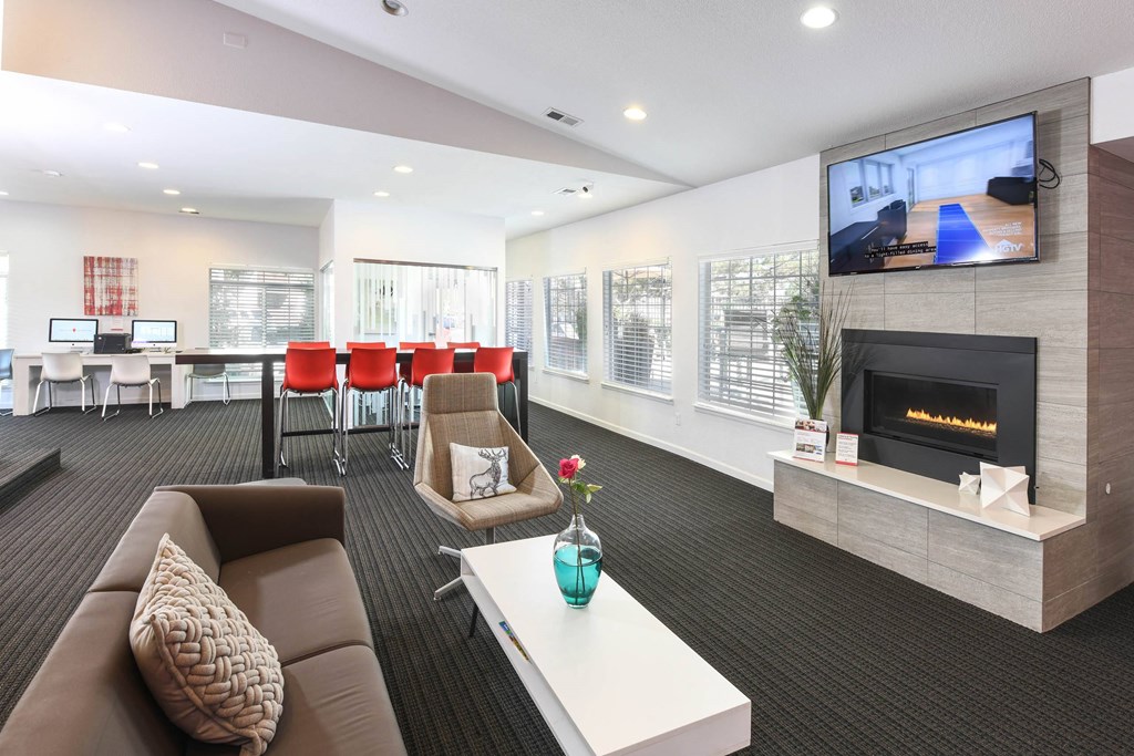 a living room with a fireplace and a television at Verona, Littleton, 80123