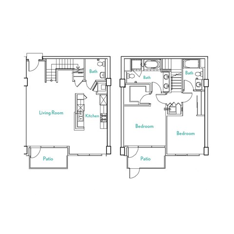 2 Bed 2.5 Bath Floor Plan | 1,363 Sq. Ft.  at Vue, San Pedro, CA, 90731