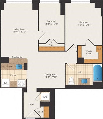 North Kenfield - 2 Bed 1 Bath | 966 Sq. Ft. at 15 Bank Apartments, White Plains, NY