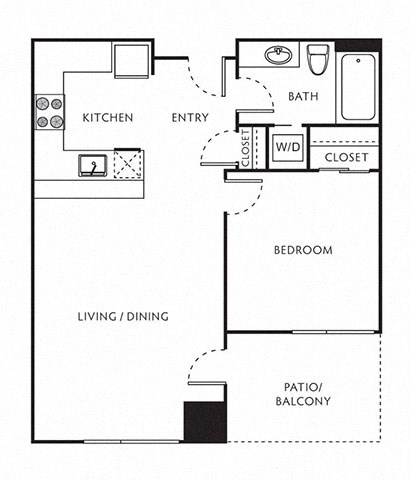 1 Bed 1 Bath Floor Plan with 572 Sq. Ft. at The Parker Apartments, Oregon