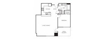 a floor plan of a one bedroom apartment with a kitchen and a living room at The Parker Apartments, Portland, 97209