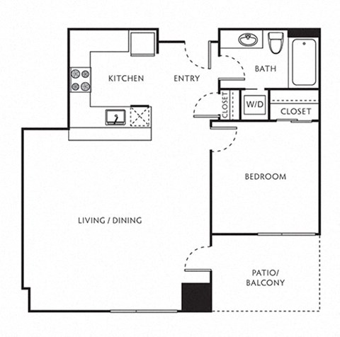 1 Bed 1 Bath Floor Plan with 684 Sq. Ft. at The Parker Apartments, Portland, 97209