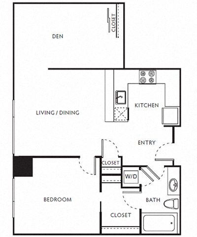 1 Bed 1 Bath Floor Plan with 748 Sq. Ft. at The Parker Apartments, Oregon, 97209