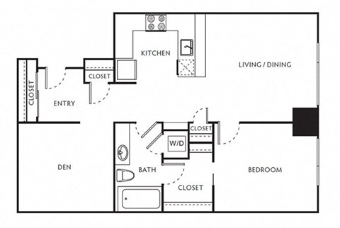 1 Bed 1 Bath Floor Plan with 810 Sq. Ft. at The Parker Apartments, Portland, OR, 97209