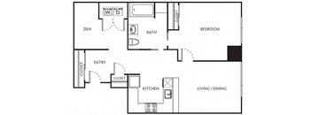 a floor plan of a one bedroom apartment with a den at The Parker Apartments, Portland, 97209
