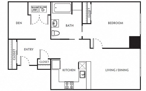 1 Bed 1 Bath Floor Plan with 810 Sq. Ft. at The Parker Apartments, Portland, 97209