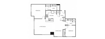 a black and white floor plan of a two bedroom apartment at The Parker Apartments, Oregon