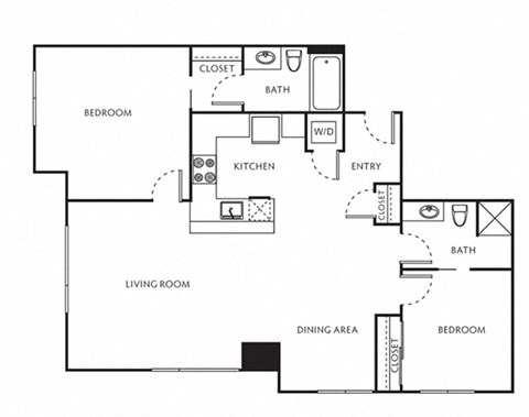 2 Bed 2 Bath Floor Plan with 1,097 Sq. Ft. at The Parker Apartments, Oregon