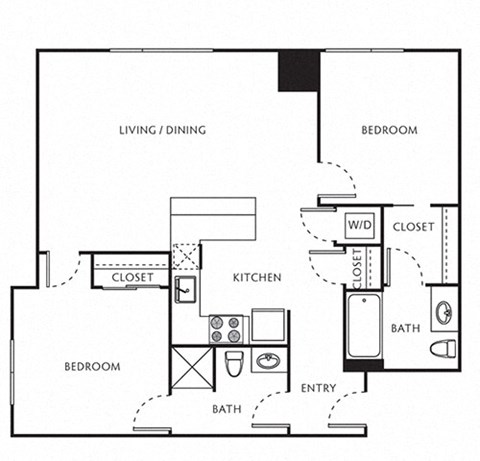 2 Bed 2 Bath Floor Plan with 891 Sq. Ft. at The Parker Apartments, Portland, OR