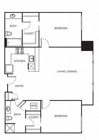 2 Bed 2 Bath Floor Plan with 1,019 Sq. Ft. at The Parker Apartments, Portland, 97209