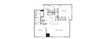 a floor plan of a two bedroom apartment at The Parker Apartments, Portland, Oregon