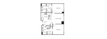 a floor plan of a two-bedroom apartment at The Parker Apartments, Portland, Oregon
