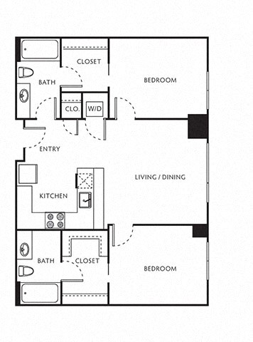 2 Bed 2 Bath Floor Plan with 815 Sq. Ft. at The Parker Apartments, Portland