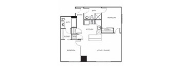 a floor plan of a two bedroom apartment at The Parker Apartments, Portland, OR