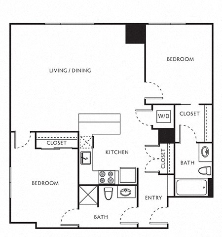2 Bed 2 Bath Floor Plan with 920 Sq. Ft. at The Parker Apartments, Oregon