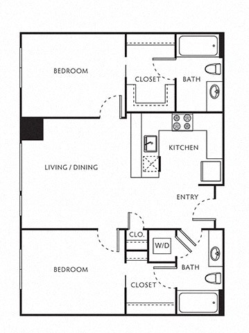 2 Bed 2 Bath Floor Plan with 830 Sq. Ft. at The Parker Apartments, Oregon, 97209