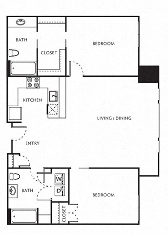 2 Bed 2 Bath Floor Plan with 1,018 Sq. Ft. at The Parker Apartments, Portland