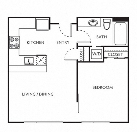 1 Bed 1 Bath Floor Plan with 491 Sq. Ft. at The Parker Apartments, Portland, Oregon
