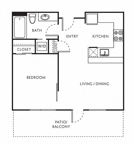 1 Bed 1 Bath Floor Plan with 490 Sq. Ft. at The Parker Apartments, Oregon