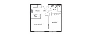a floor plan of a one bedroom apartment with a kitchen and a living room at The Parker Apartments, Oregon, 97209