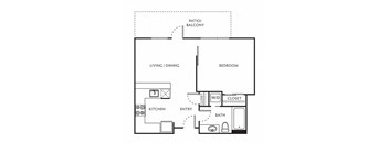 a floor plan of a one bedroom apartment at The Parker Apartments, Portland