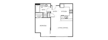 a floor plan of a one bedroom apartment with a bedroom and a spacious living room at The Parker Apartments, Portland, OR