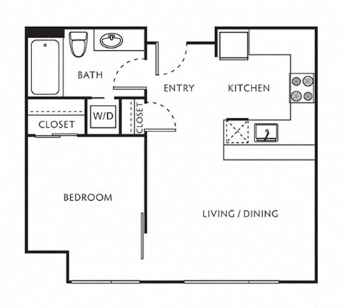 1 Bed 1 Bath Floor Plan with 507 Sq. Ft. at The Parker Apartments, Portland, OR