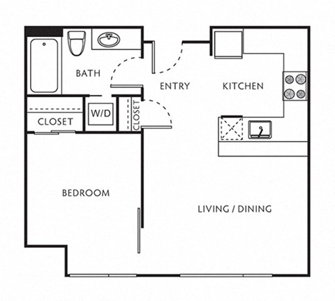 1 Bed 1 Bath Floor Plan with 505 Sq. Ft. at The Parker Apartments, Portland, Oregon