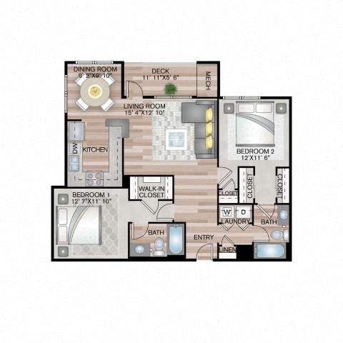 The Belmont Floor Plan | 1,185 Sq. Ft. at Residences at Stevens Pond, Saugus