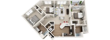 a 3d drawing of a floor plan with a bedroom and a living room