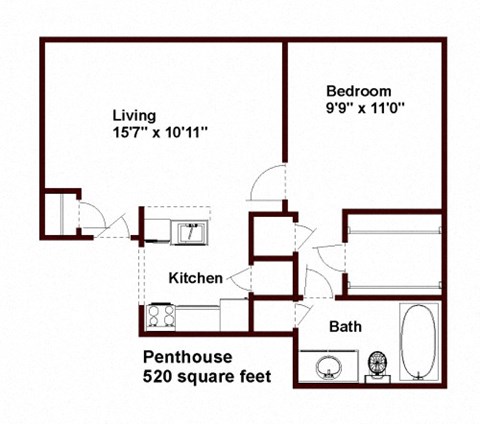1Bed 1 Bath Penthouse