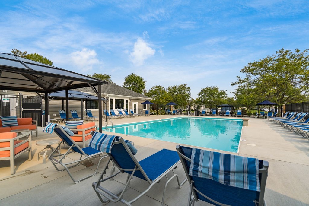 Pool patio at Estates at Brentwood Lake Apartments, Reynoldsburg, Ohio