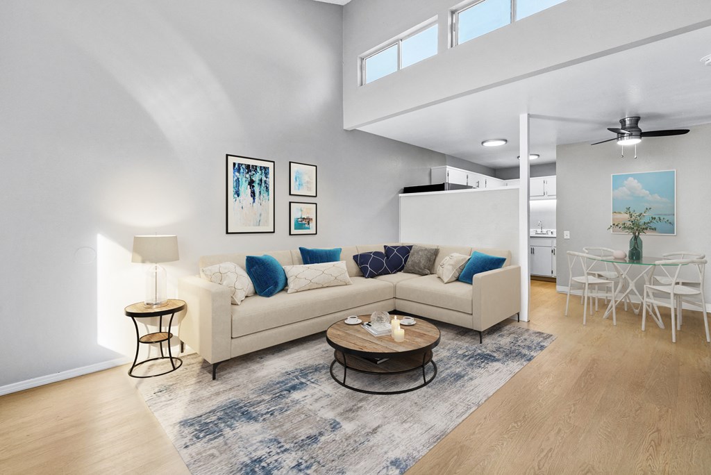 a living room with a couch and a coffee table