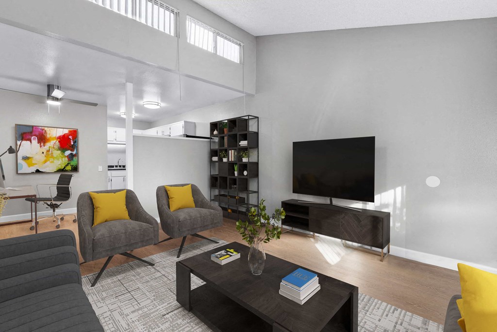 a living room with a couch and a coffee table