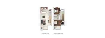 A diagram of a two-story house with labeled first and second floors.
